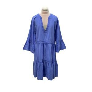 BLANCO by Nature Blue Tiered Gauze Dress Cover Up XXL Cotton Beachy Resort Wear